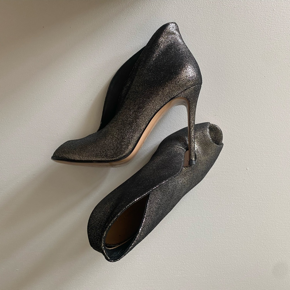 GIANVITO ROSSI EUR 37 metallic glitter peep toe ankle boot